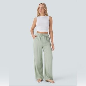 Halara Women's Sage Green Wide-Leg Linen Pants